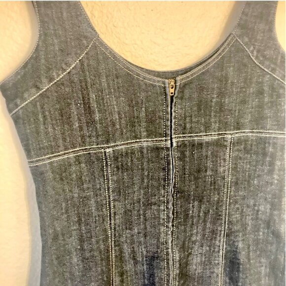 Dance In Paris Denim Fitted Mini Dress  Dark Wash Stretchy  Body Con Stitching - Picture 6 of 10